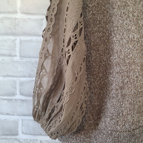Gimmicks by BKE Wool Blend Sweater Eyelet Lace Arms Brown Boho Romantic Medium - Picture 8 of 8